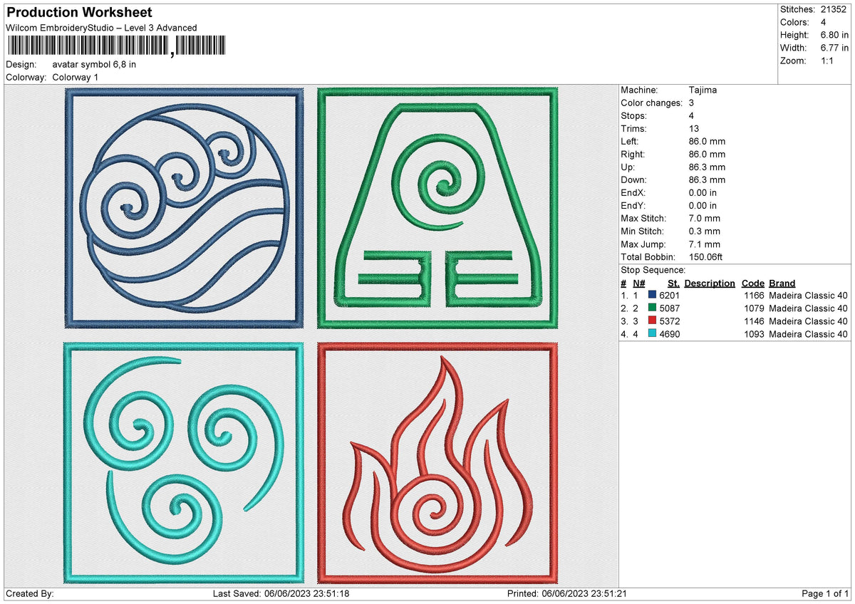 Avatar Symbol Embroidery File 6 size