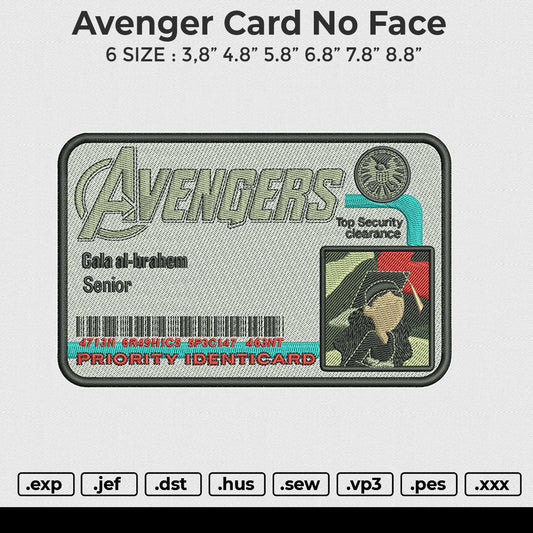 Avenger Card no face Embroidery File 6 size
