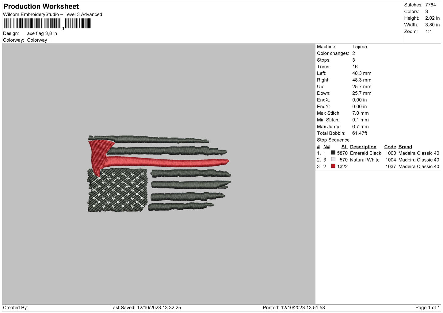 Axe Flag Embroidery File 6 sizes