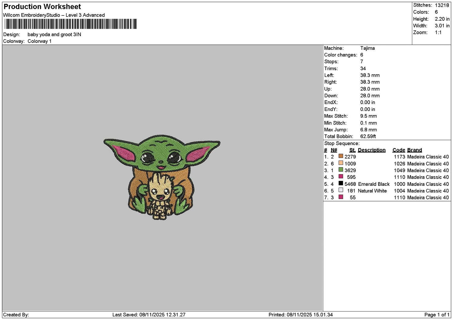 Yoda Chibi 0811 Embroidery File 6 sizes