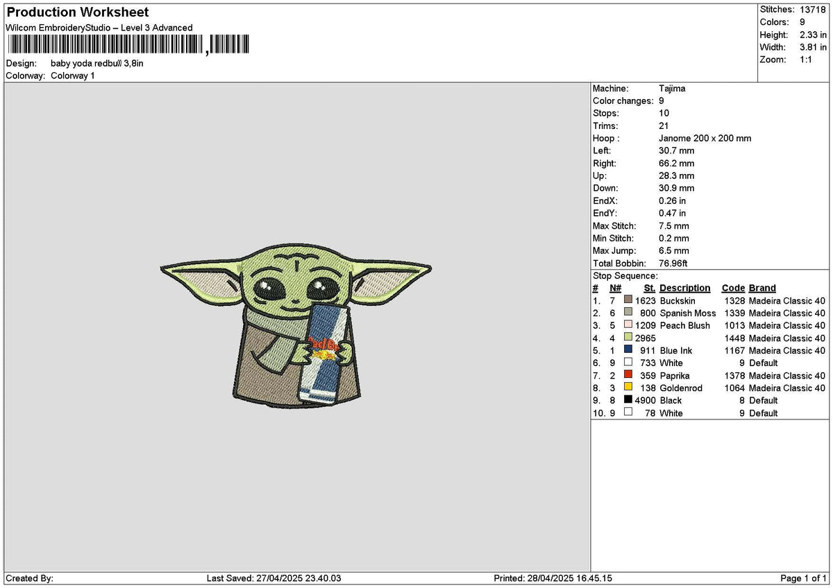 Yodaredbull Embroidery File 6 sizes