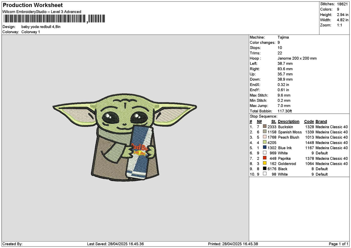 Yodaredbull Embroidery File 6 sizes