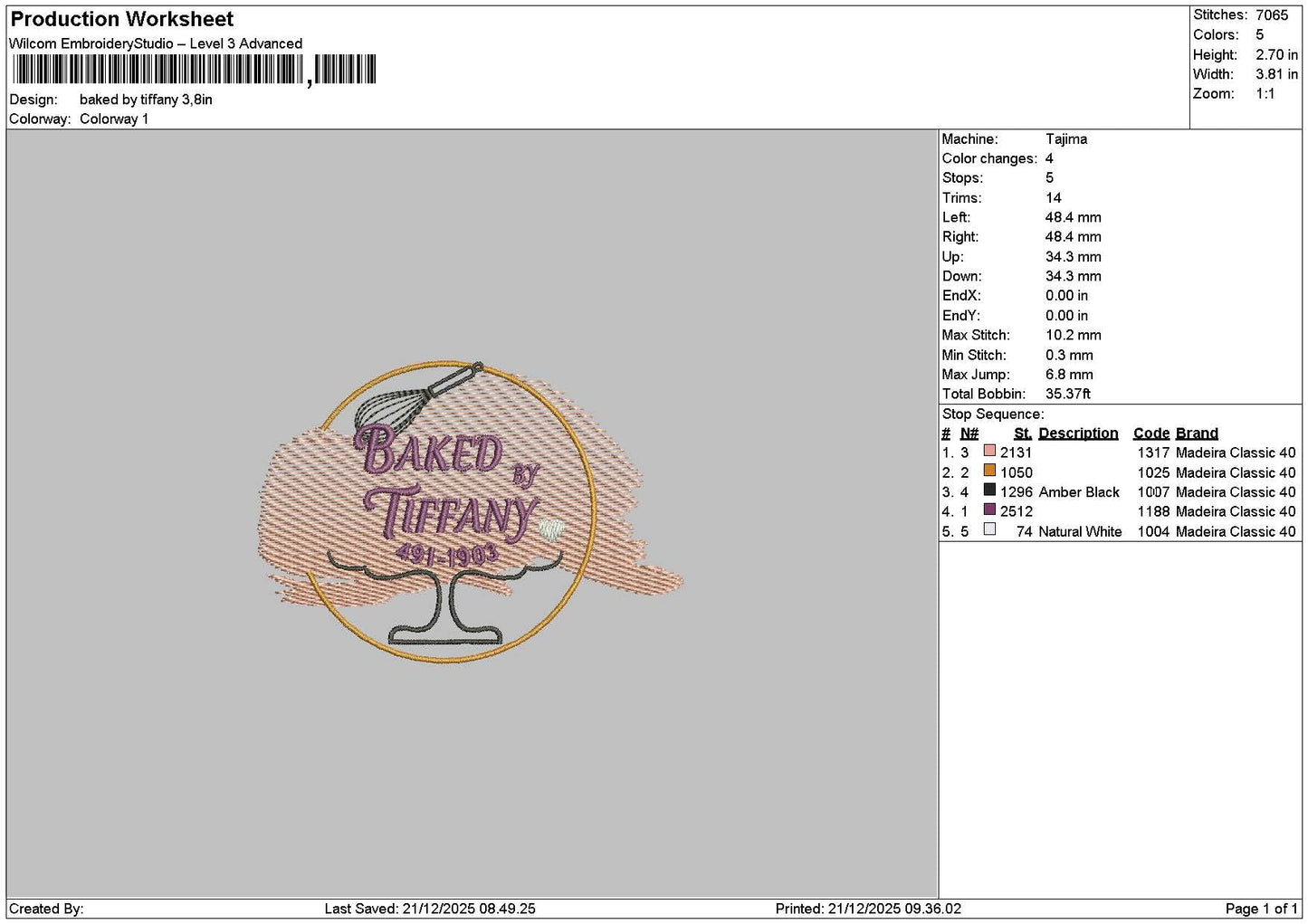 Bakedtext 2112 Embroidery File 6 sizes