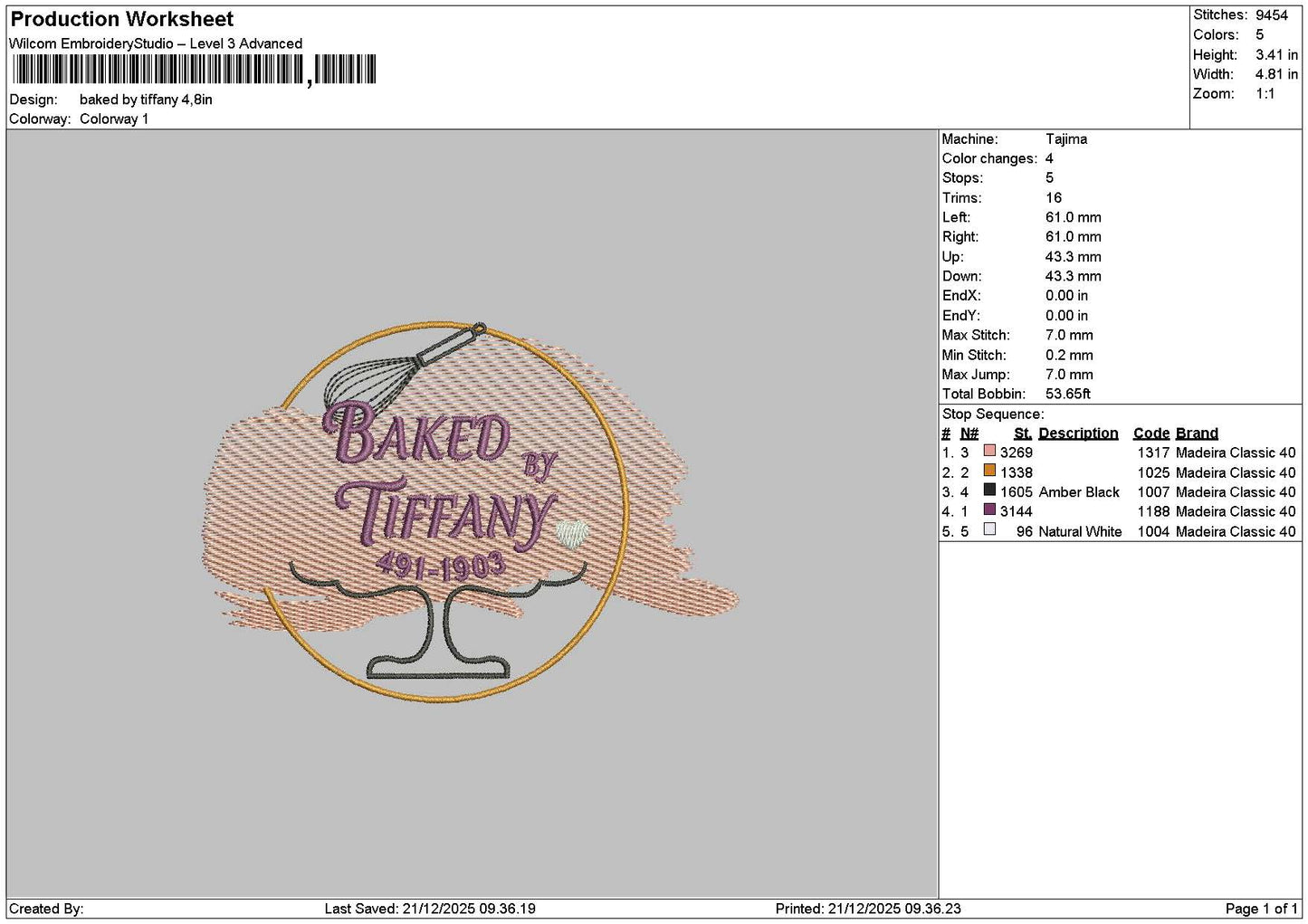 Bakedtext 2112 Embroidery File 6 sizes