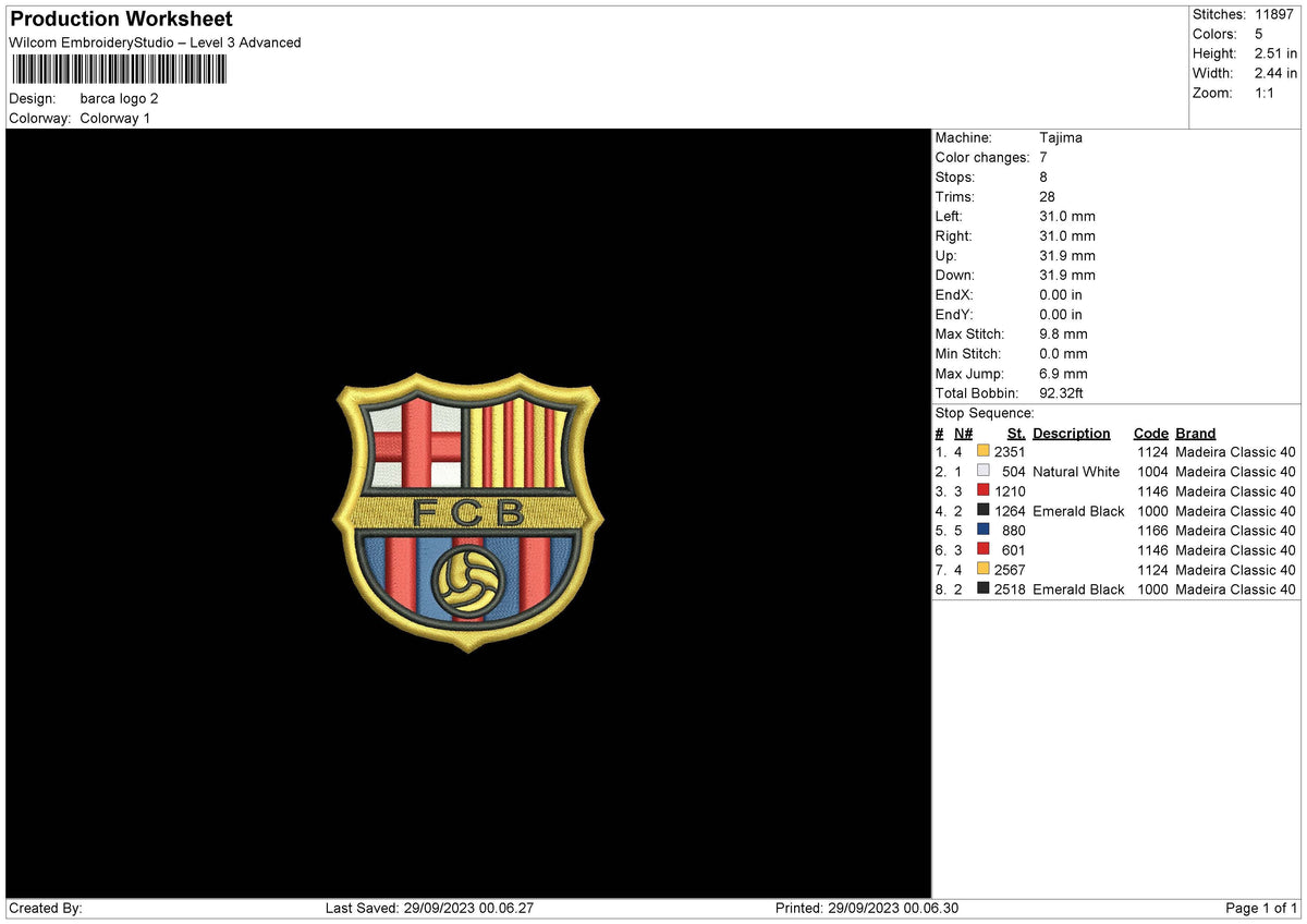 Barca 2909 Embroidery File 6 sizes