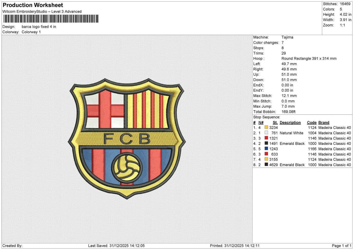 Barca Logo Embroidery File 9 size