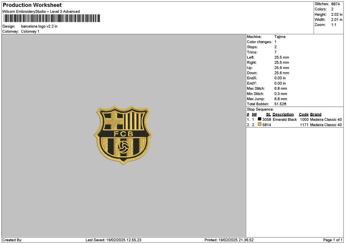 Barcelona1902 Embroidery File 6 sizes