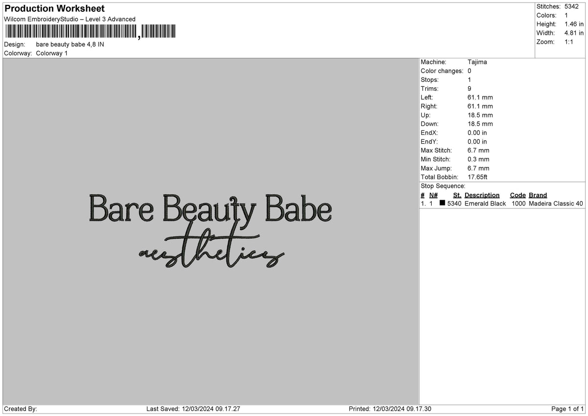 Barebeauty Text Embroidery File 6 sizes