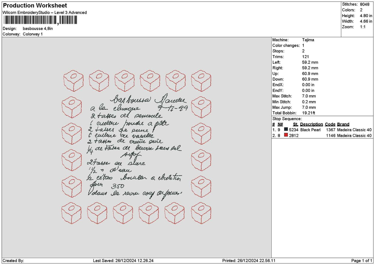Basbousse Embroidery File 6 sizes