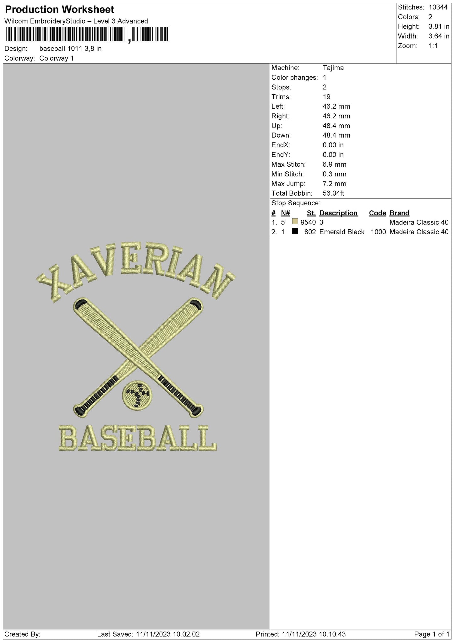 Baseball 1011 Embroidery File 6 sizes