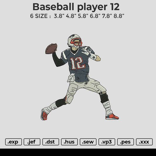 Baseball player 12 Embroidery File 6 size