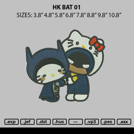 Hk Bat 01 Embroidery File 6 sizes