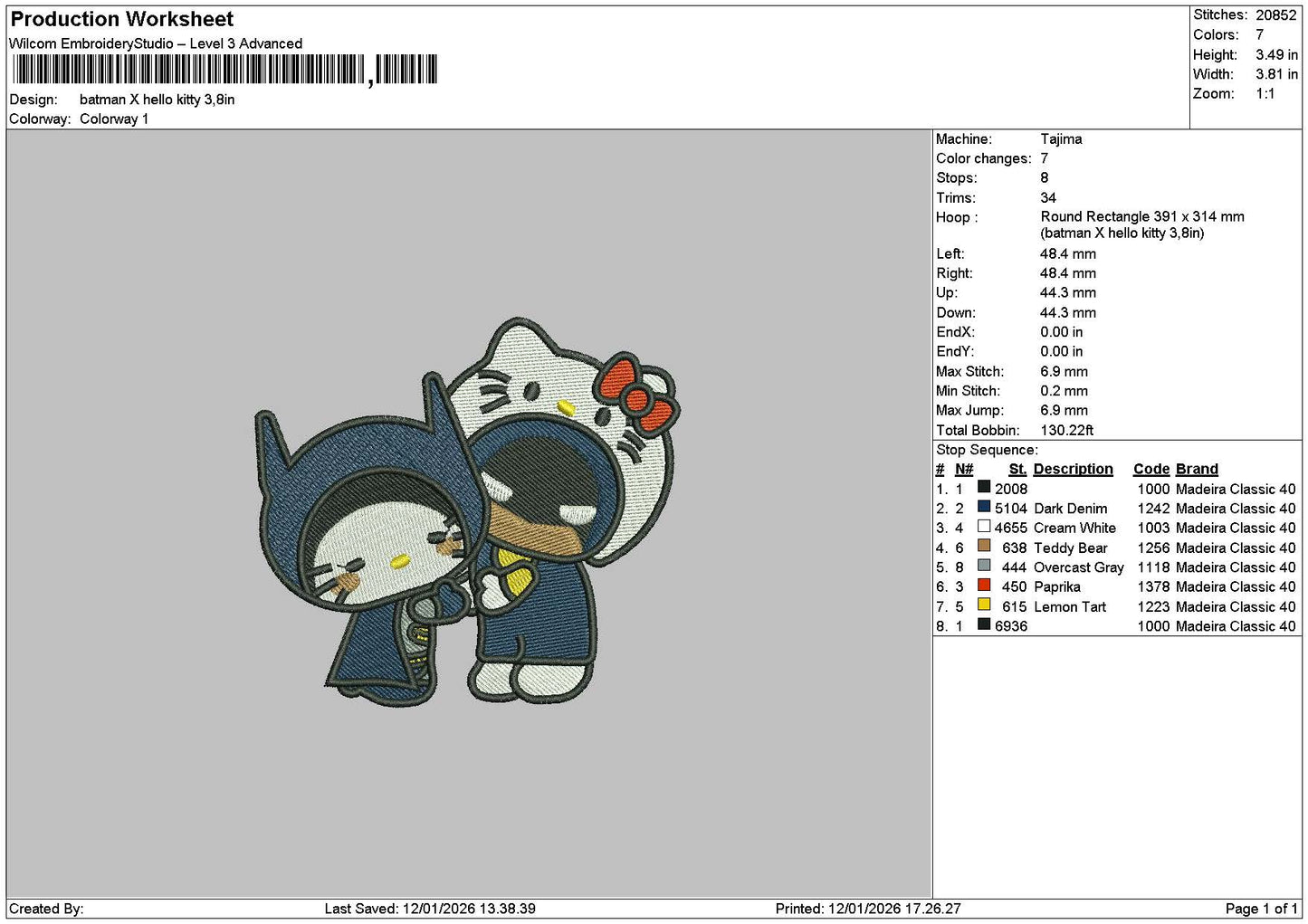 Hk Bat 01 Embroidery File 6 sizes