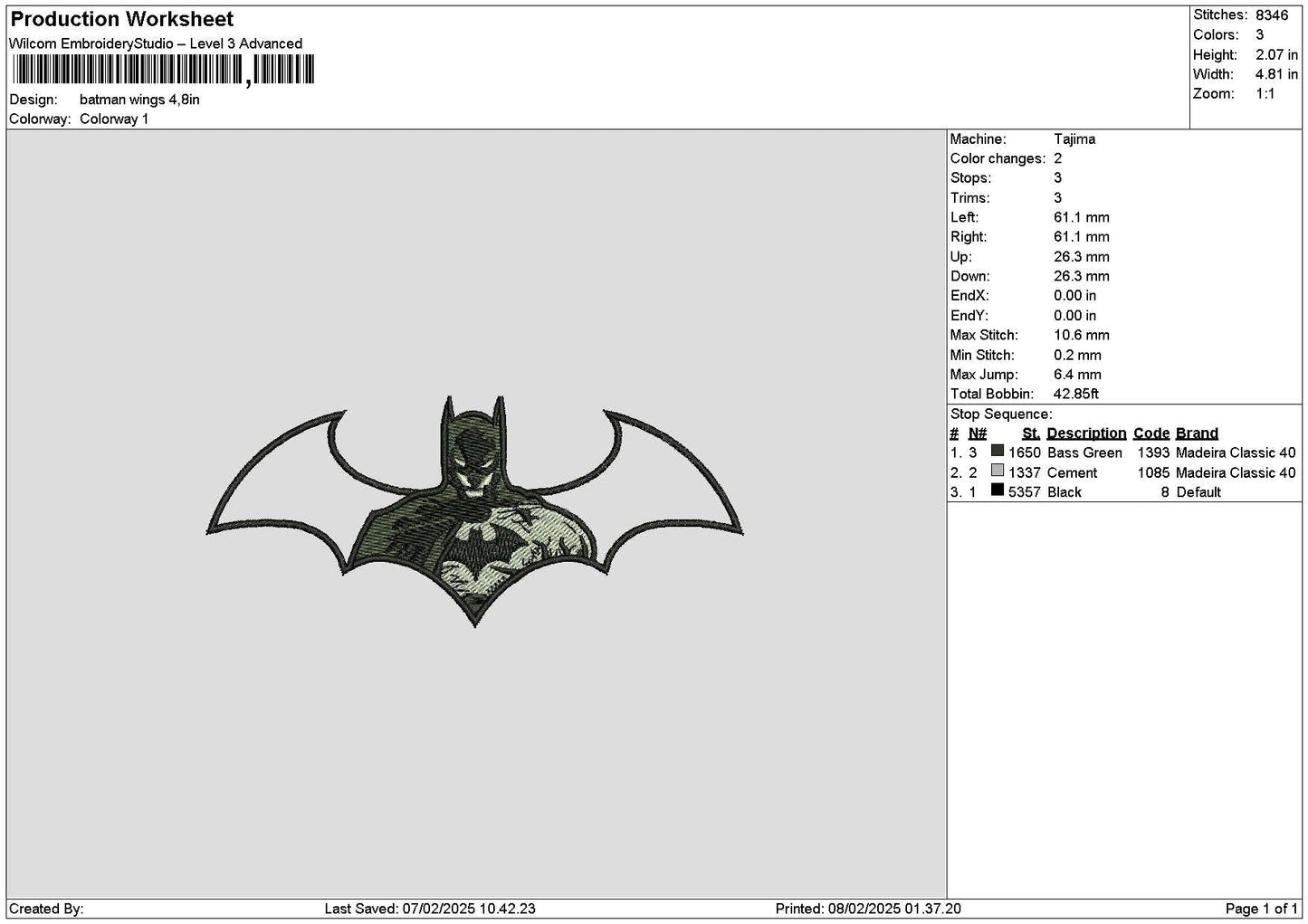 Batmanwings Embroidery File 6 sizes