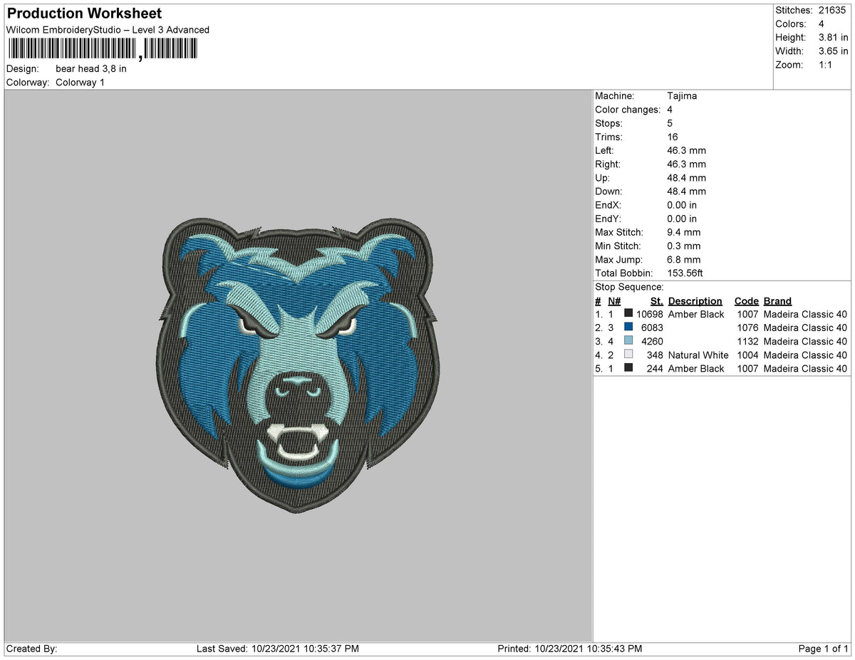 Bear Head Embroidery