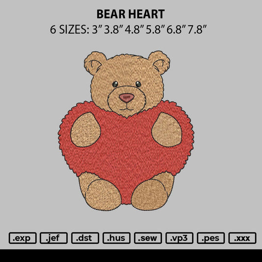 Bear Heart Embroidery File 6 sizes