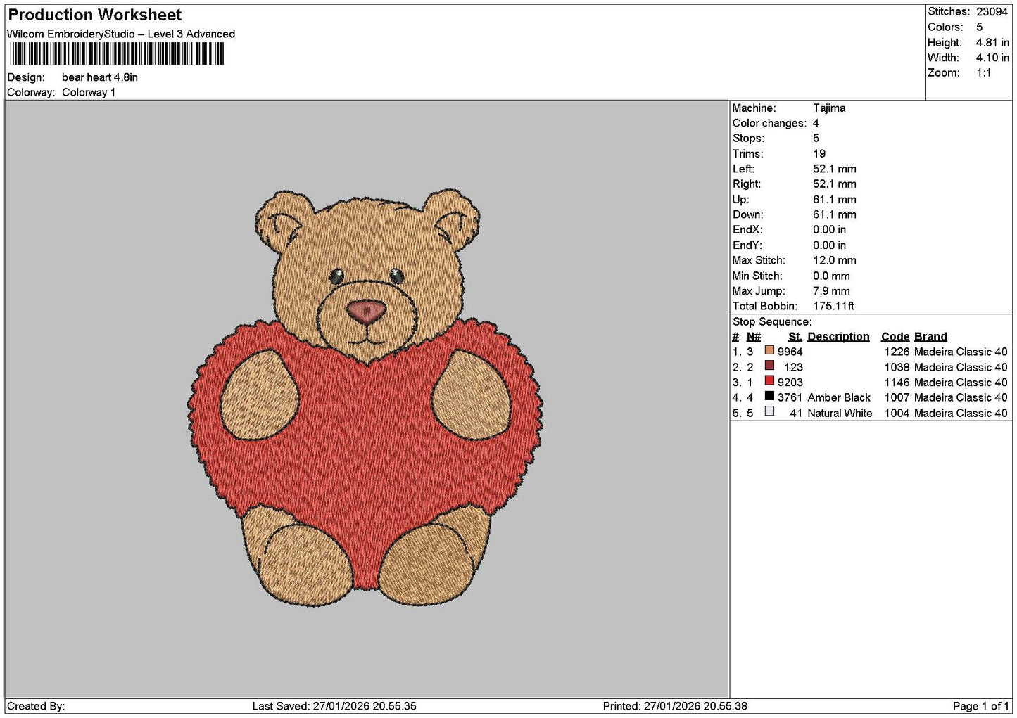 Bear Heart Embroidery File 6 sizes