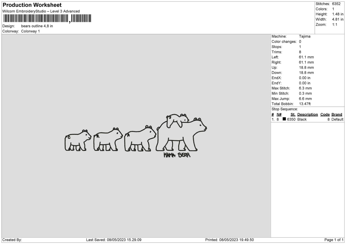 Bears Outline Embroidery File 6 sizes