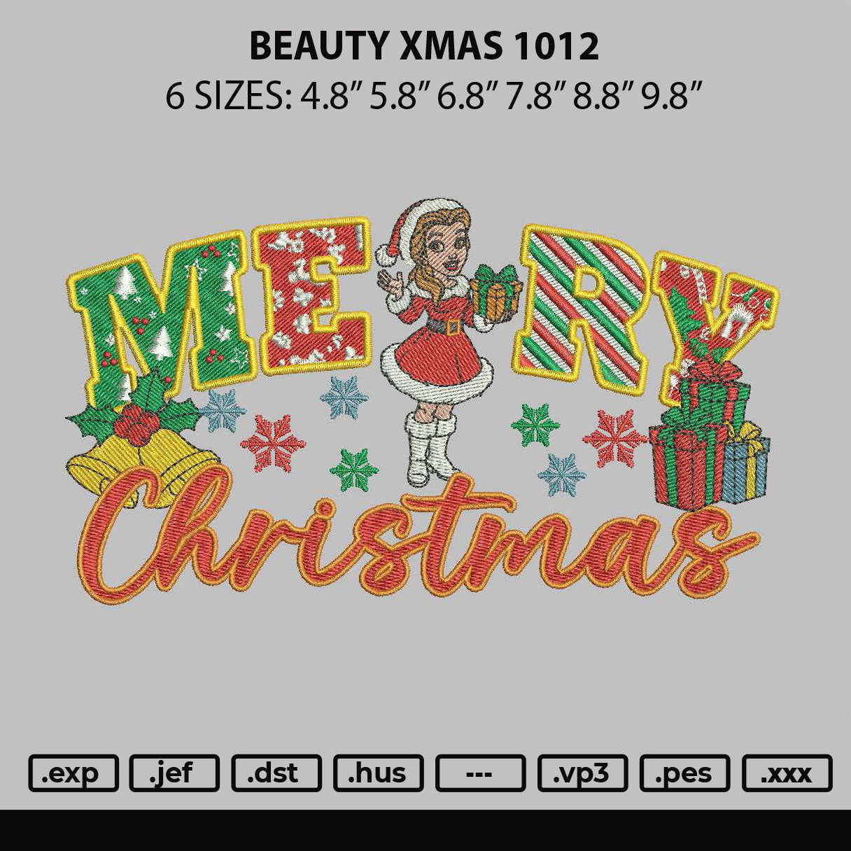 Beauty Xmas 1012 Embroidery File 6 sizes