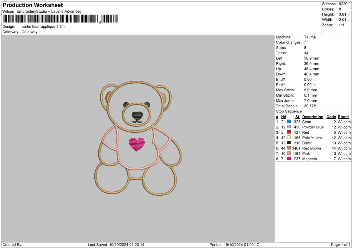 Bear 1910 App Embroidery File 6 sizes
