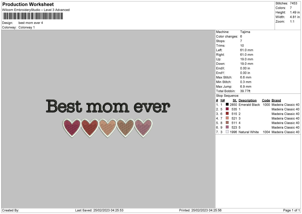 Best Mom Embroidery File 6 sizes