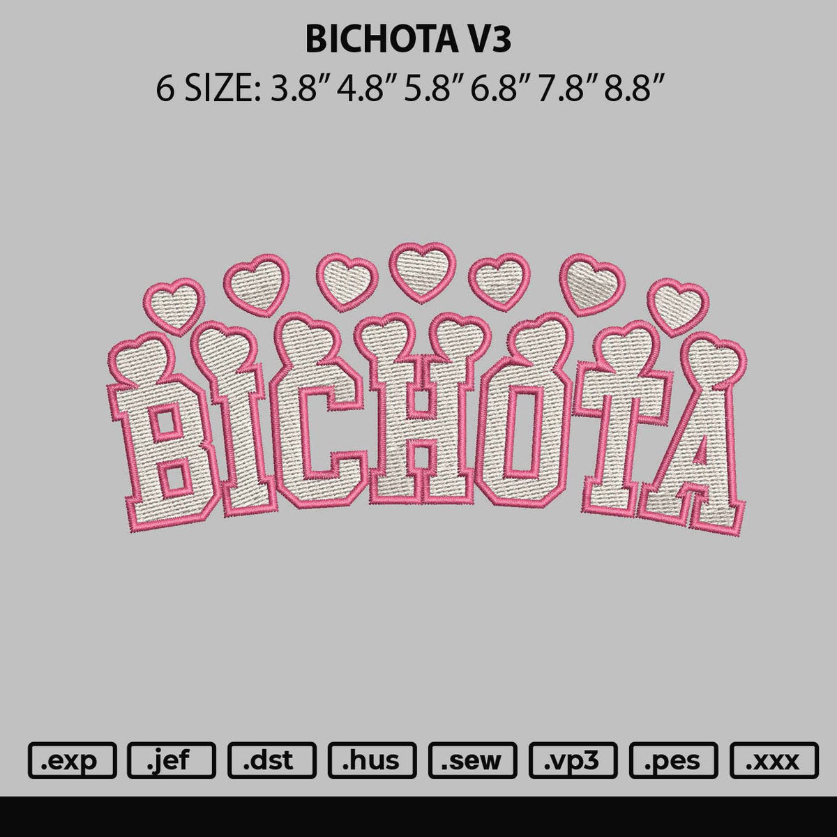 Bichota V3 Embroidery File 6 sizes