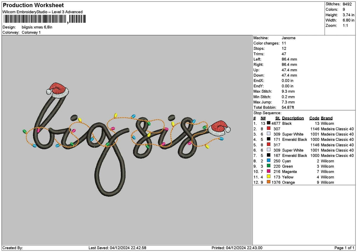 Bigsis Xmas Embroidery File 6 sizes