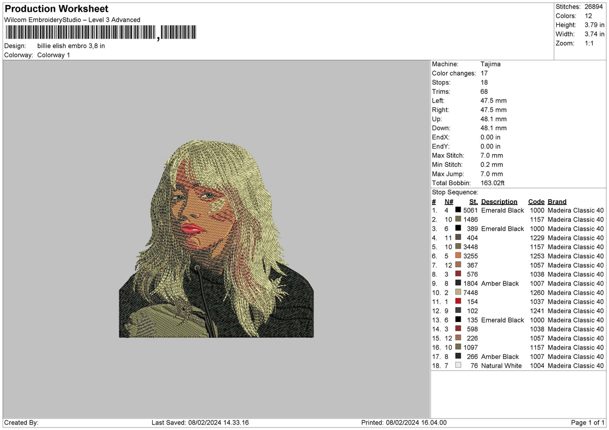 Billie 0802 Embroidery File 6 sizes