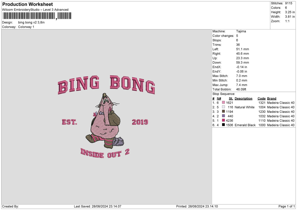 Bing Bong V2 Embroidery File 6 sizes