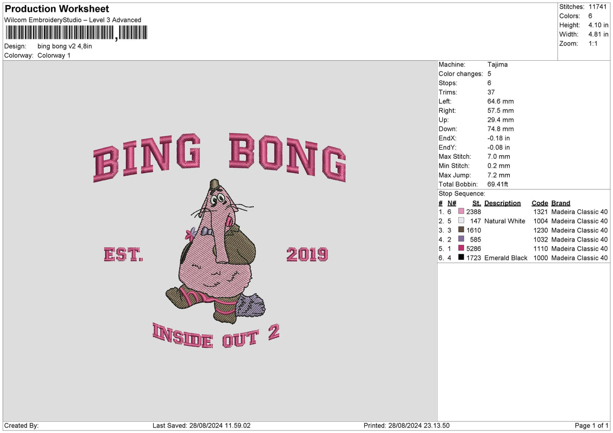 Bing Bong V2 Embroidery File 6 sizes