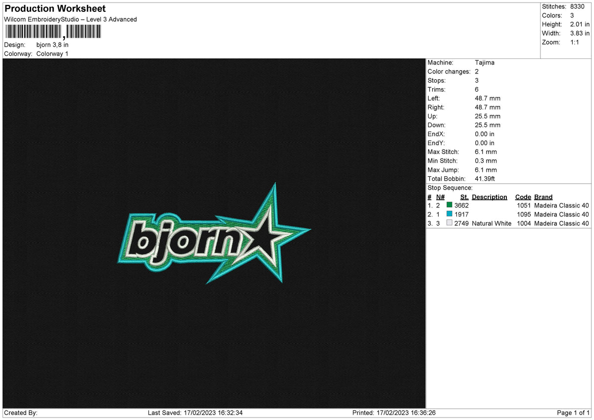 Bjorn Embroidery File 6 sizes
