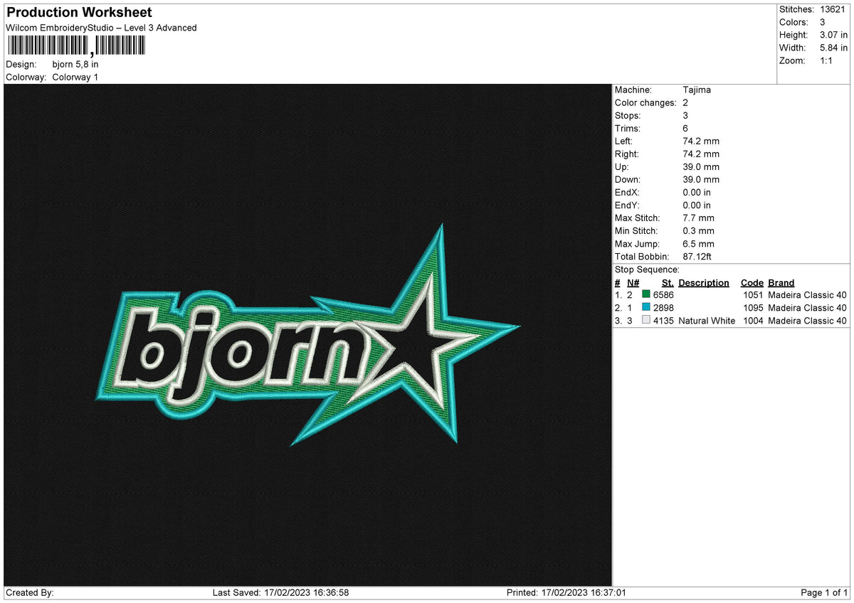 Bjorn Embroidery File 6 sizes