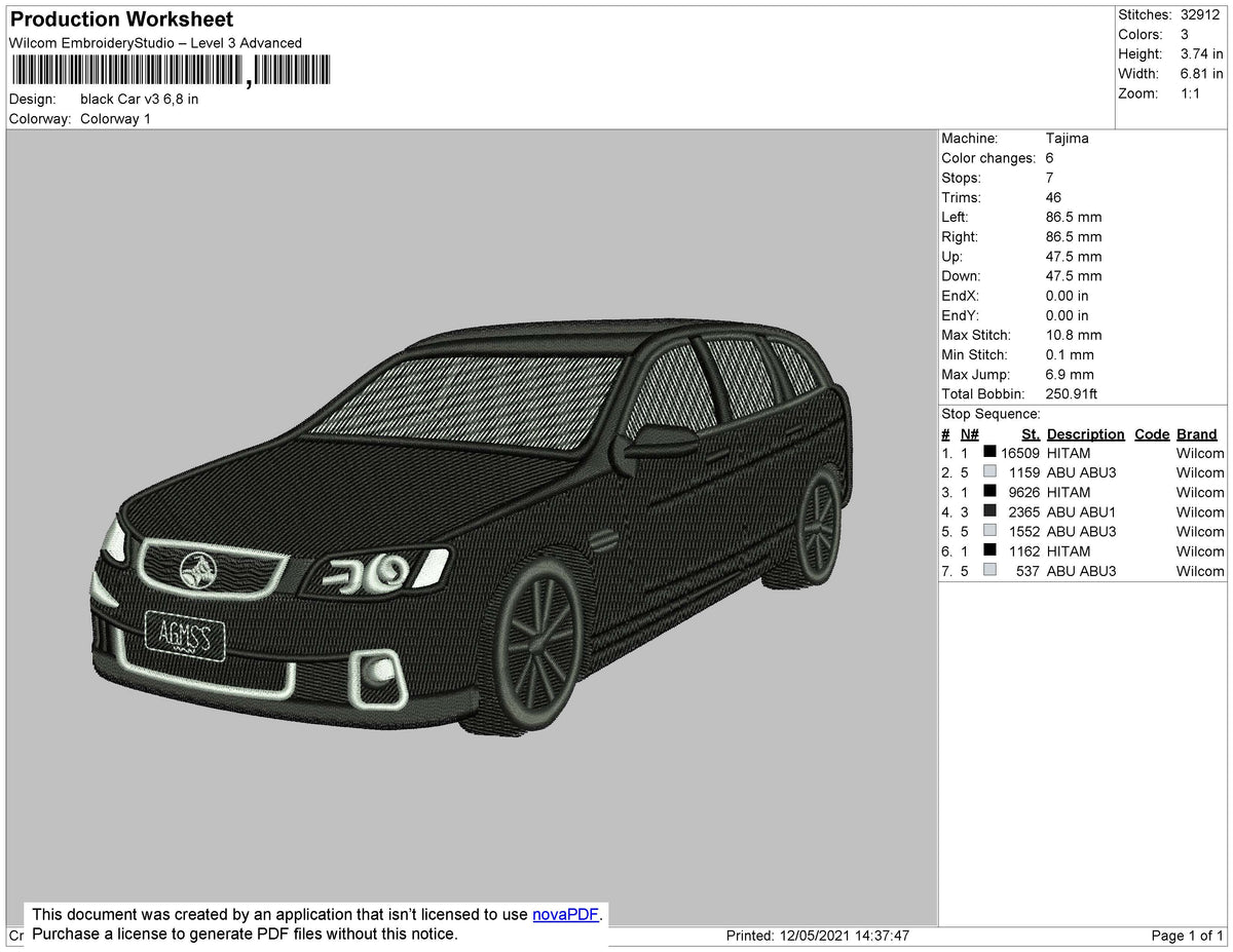 Black Car v3 embroidery