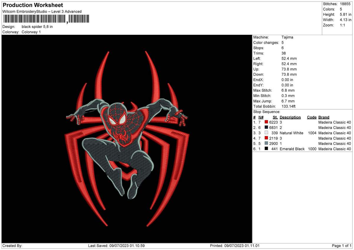 Black Spider Embroidery File 6 sizes