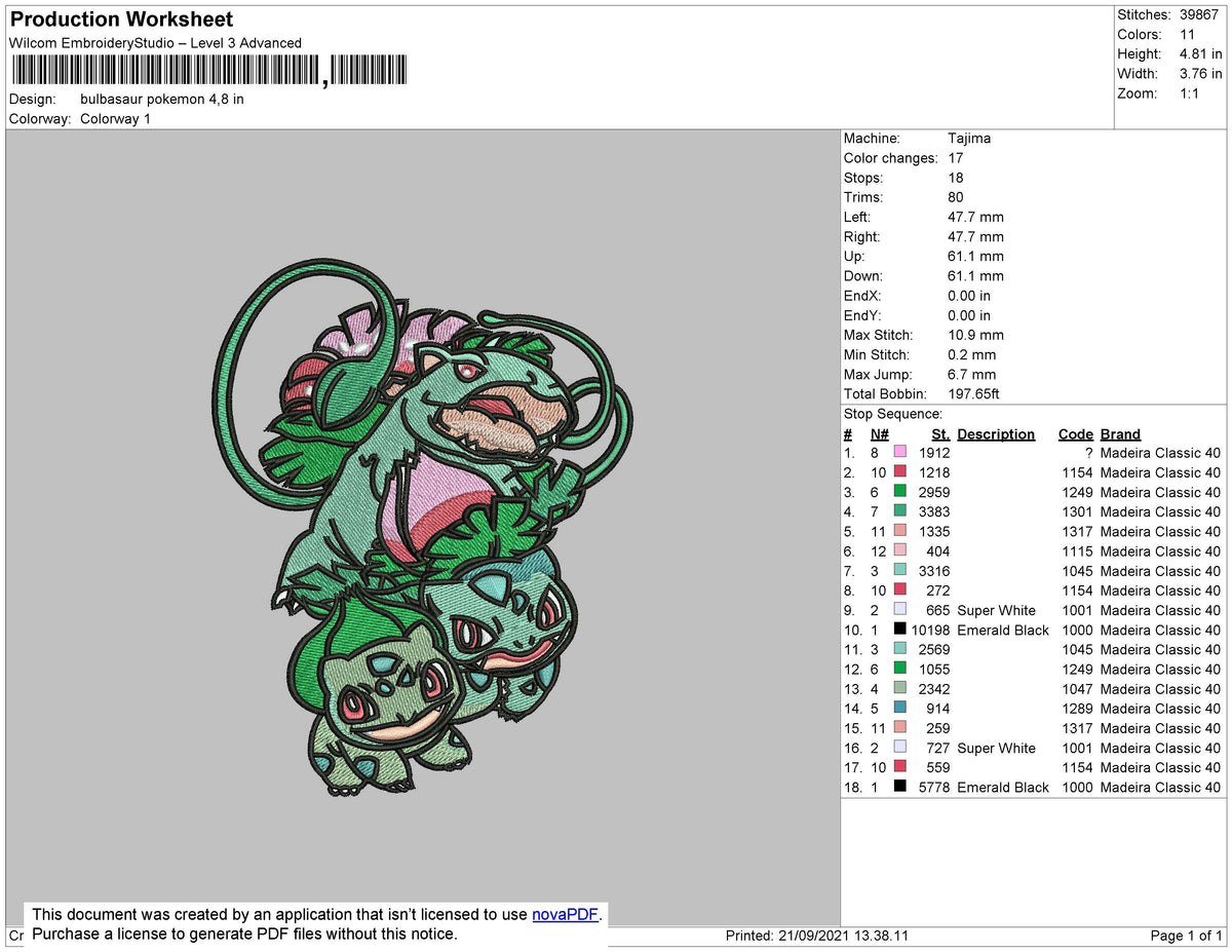 Bulbasaur Embroidery