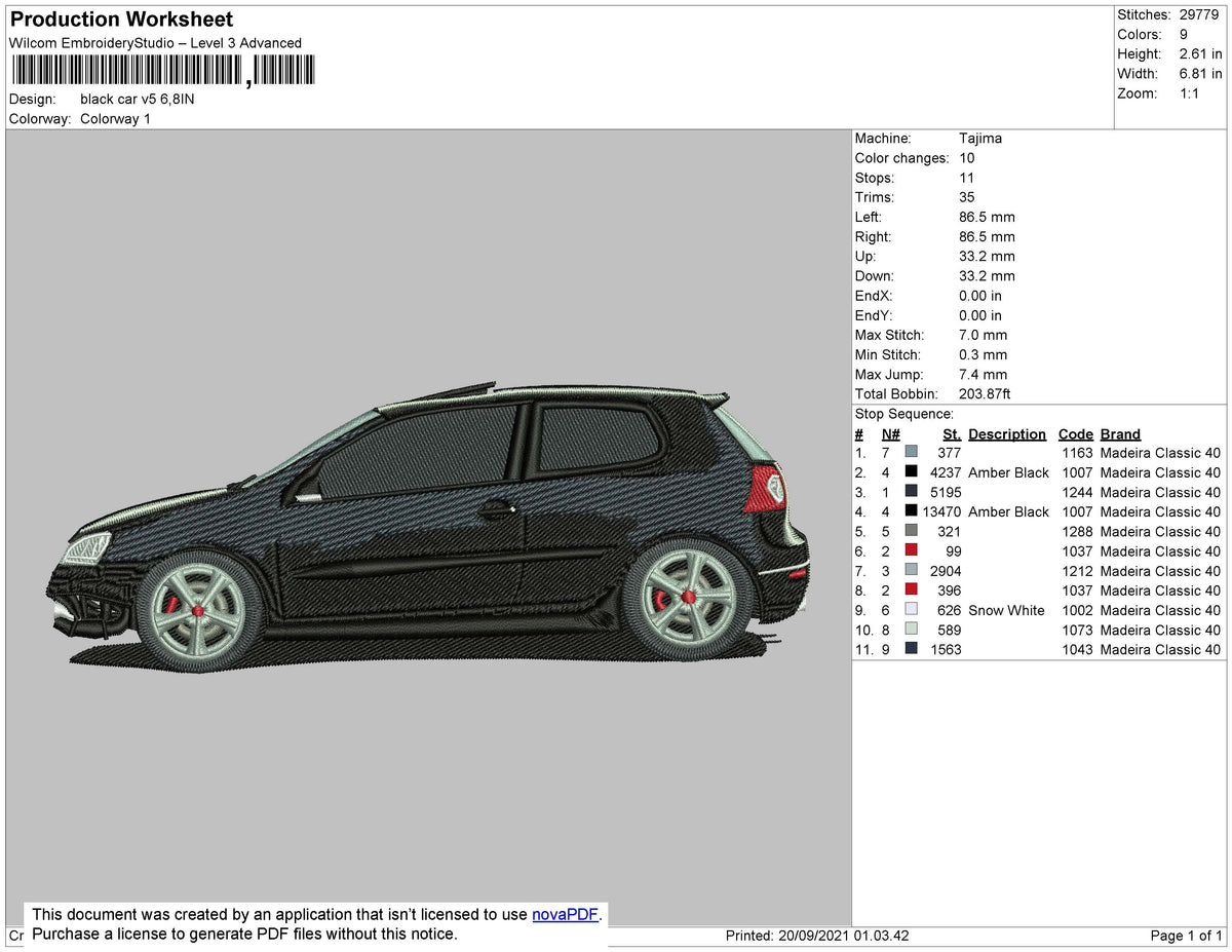 Black Car V5 Embroidery