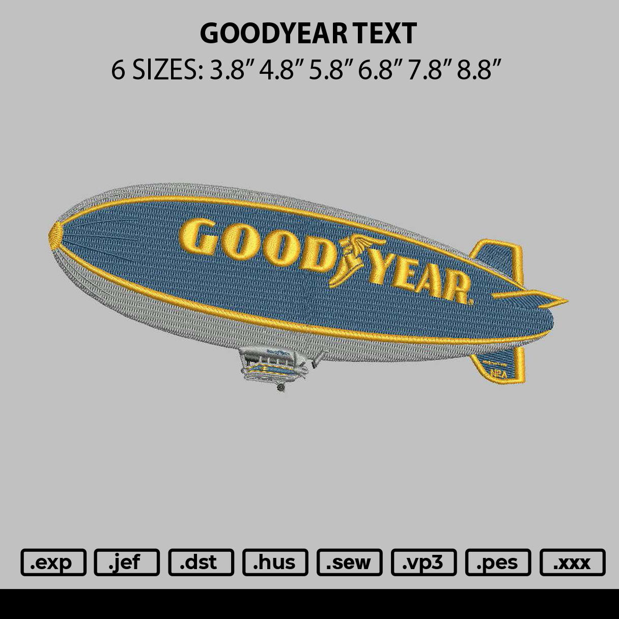 Goodyear Text Embroidery File 6 sizes