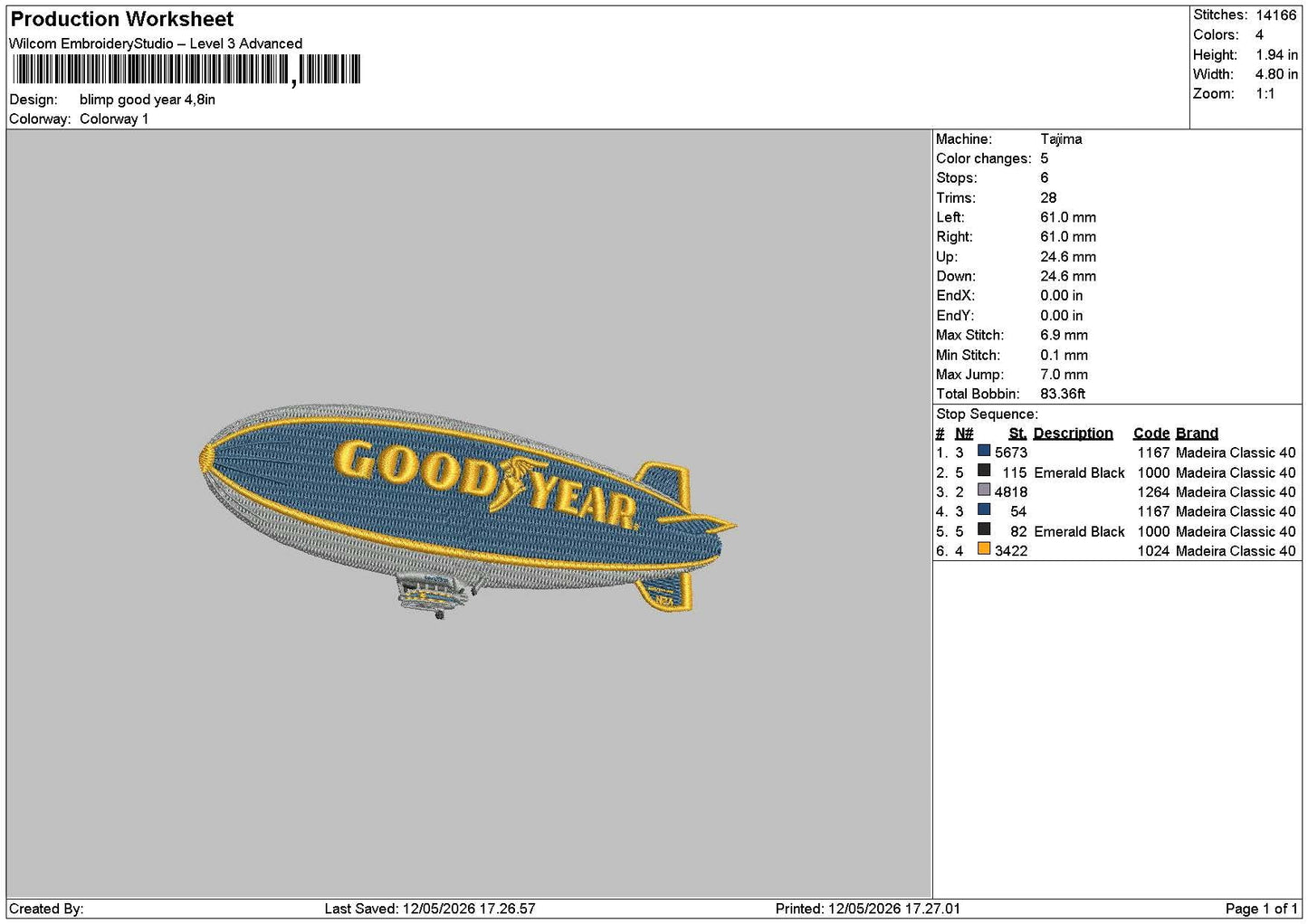 Goodyear Text Embroidery File 6 sizes
