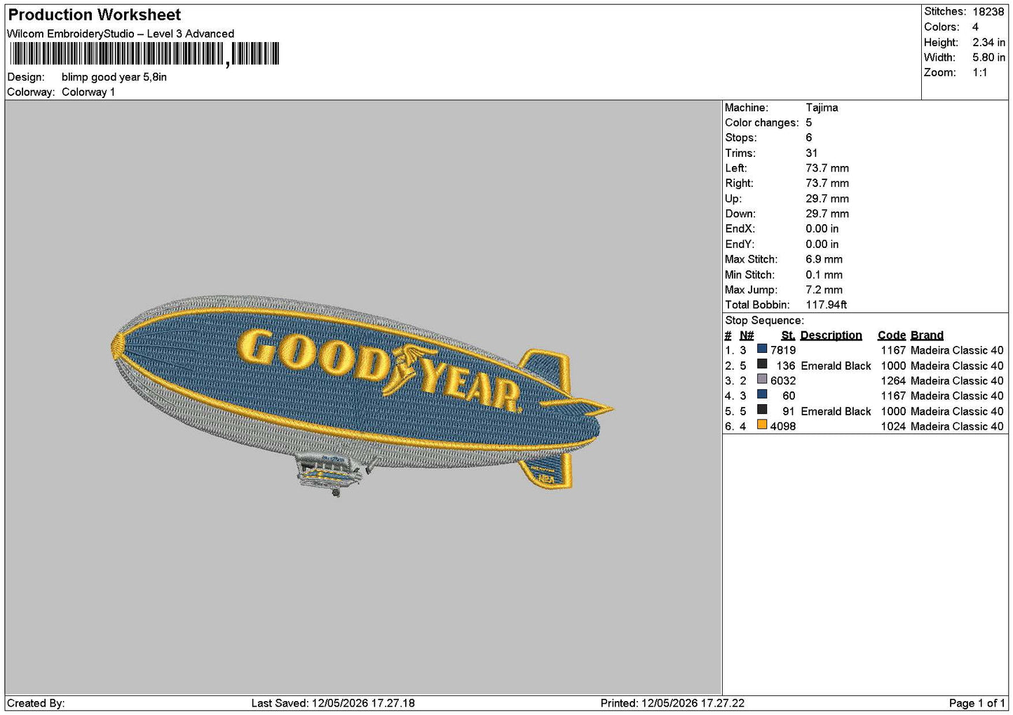 Goodyear Text Embroidery File 6 sizes