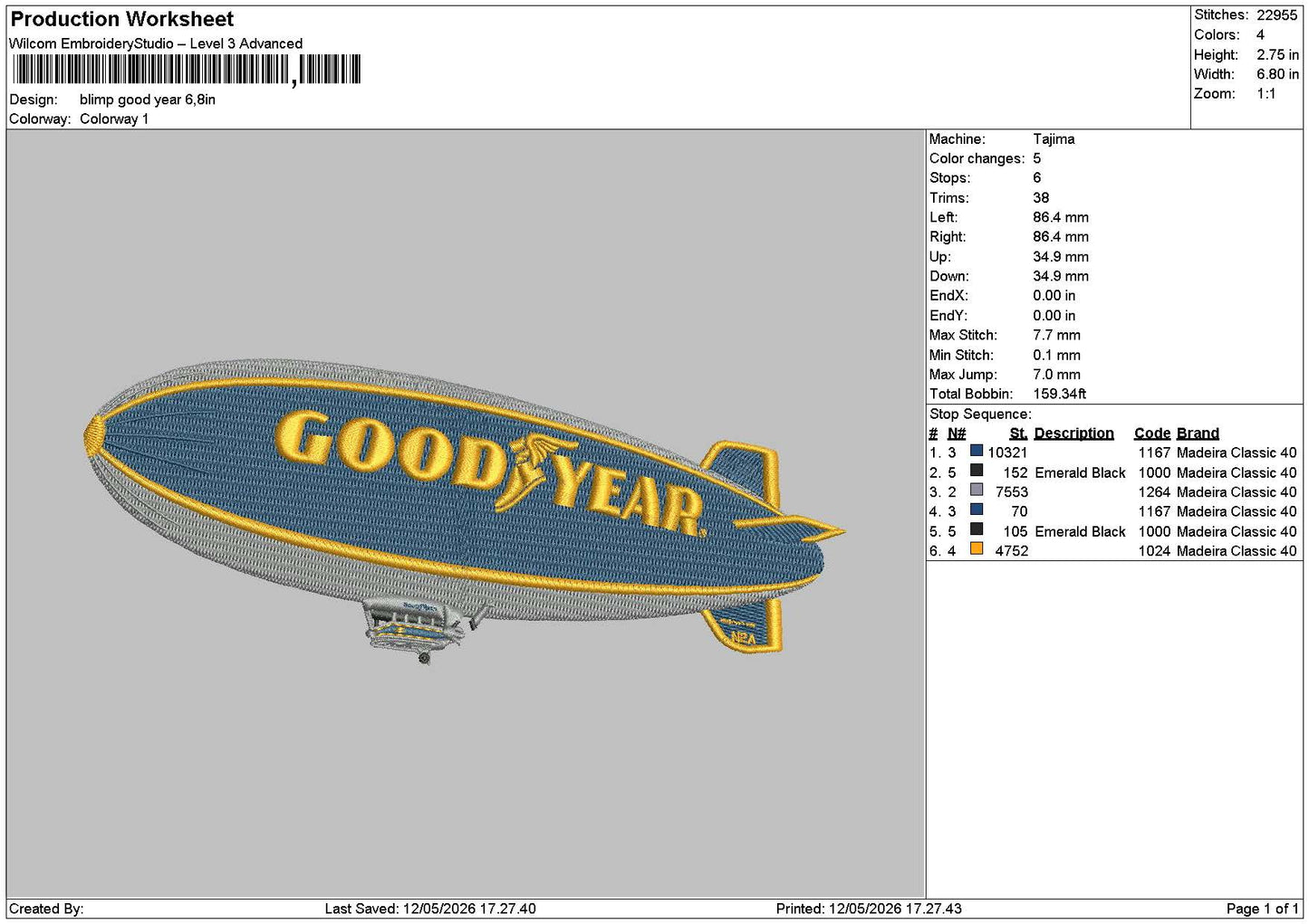 Goodyear Text Embroidery File 6 sizes