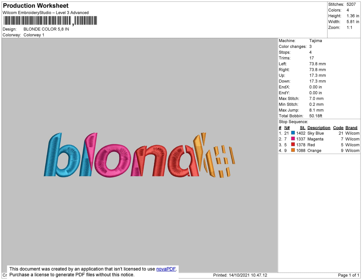 Blonde Color Embroidery