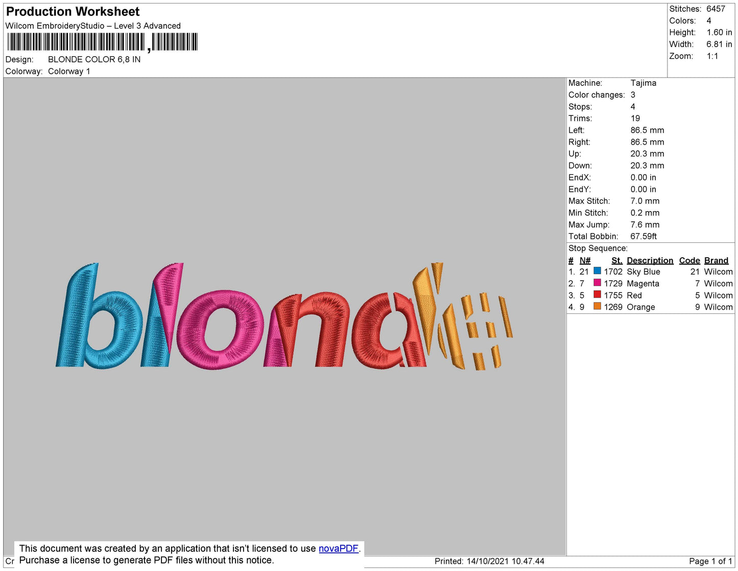 Blonde Color Embroidery