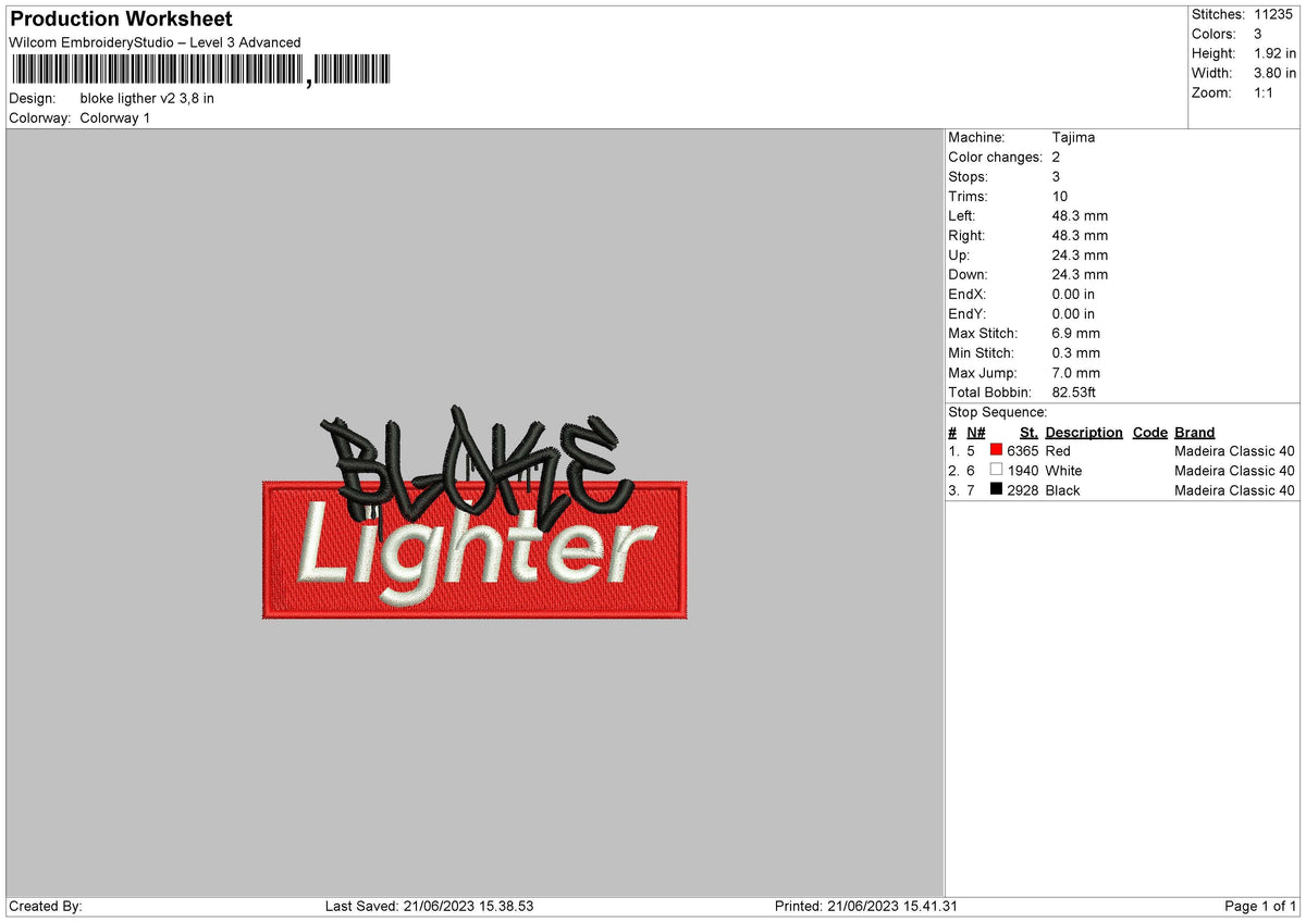 Bloke Lighter V2 Embroidery File 6 sizes