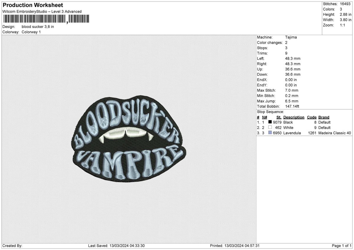 Blood sucker Embroidery File 6 size