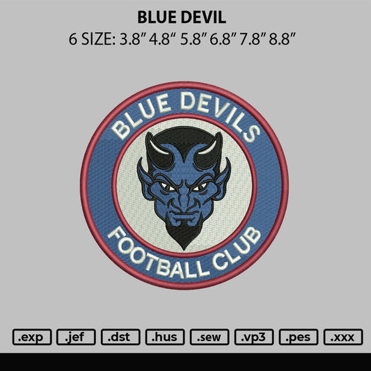 Blue Devil Embroidery File 6 sizes