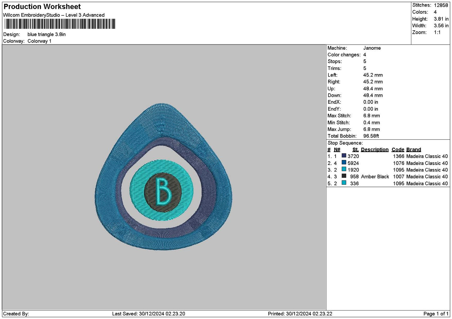 Blue Triangle Embroidery File 6 sizes