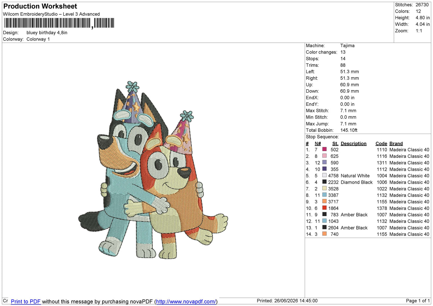 Bluey birthday Embroidery File 6 sizes
