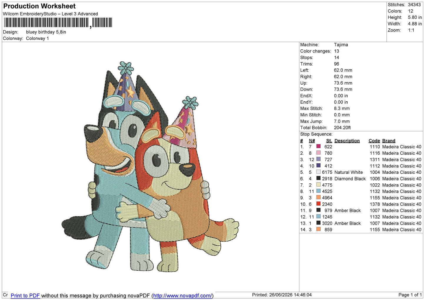 Bluey birthday Embroidery File 6 sizes