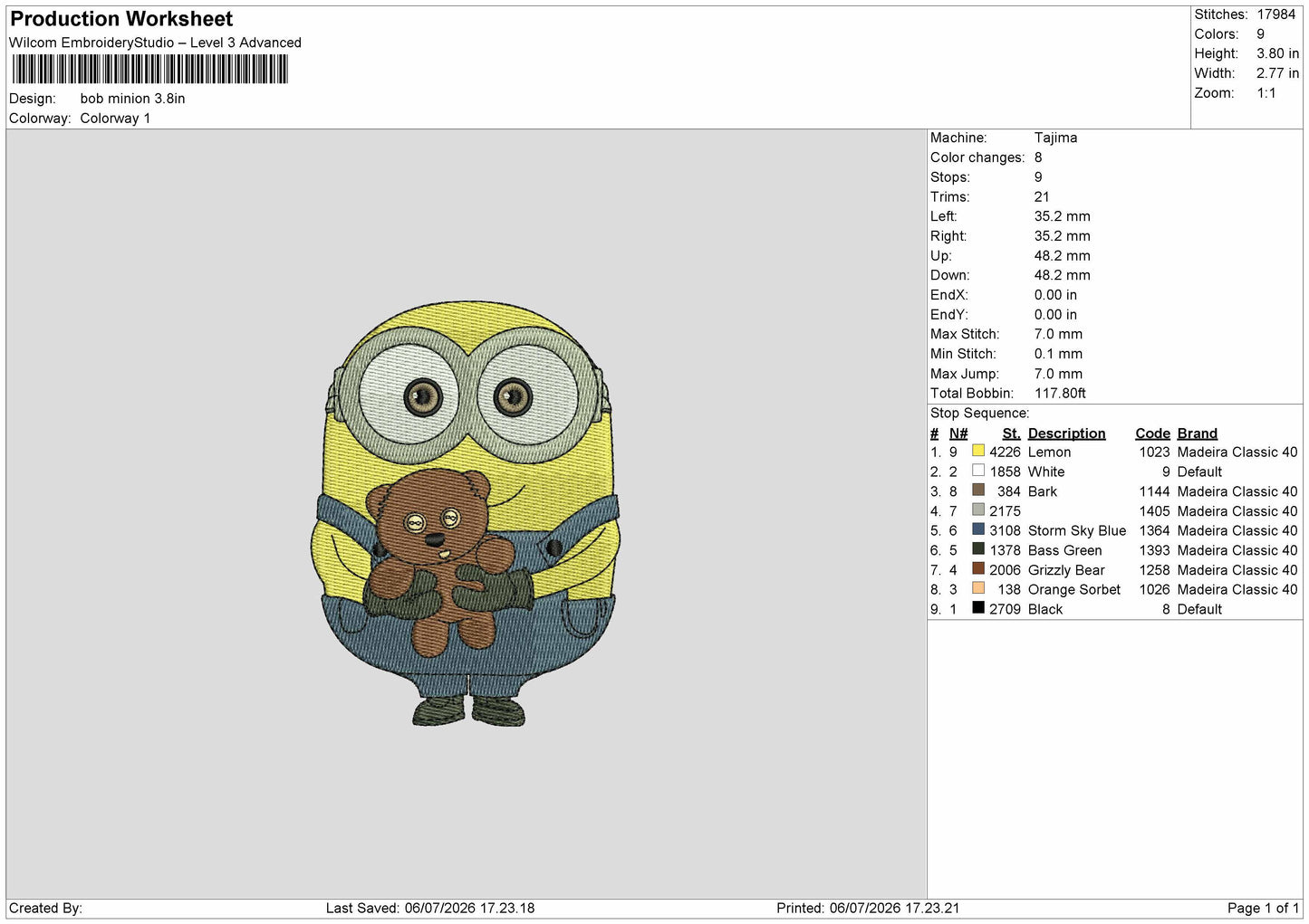 Minion Bear Embroidery Machine Design File 6 sizes