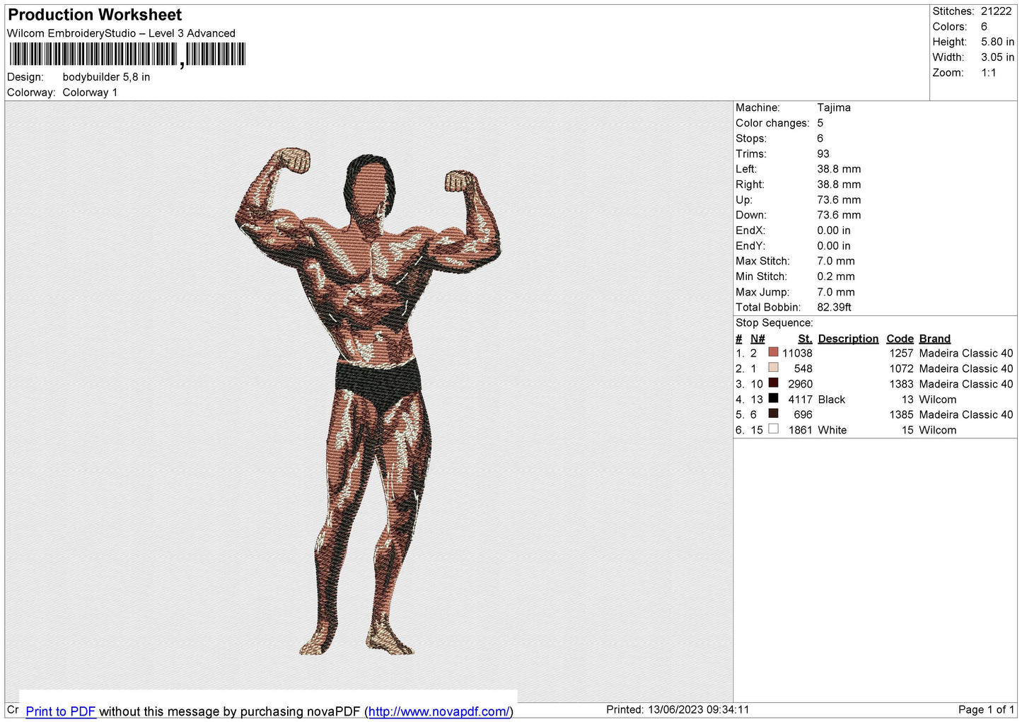 Bodybuilder Embroidery File 6 size
